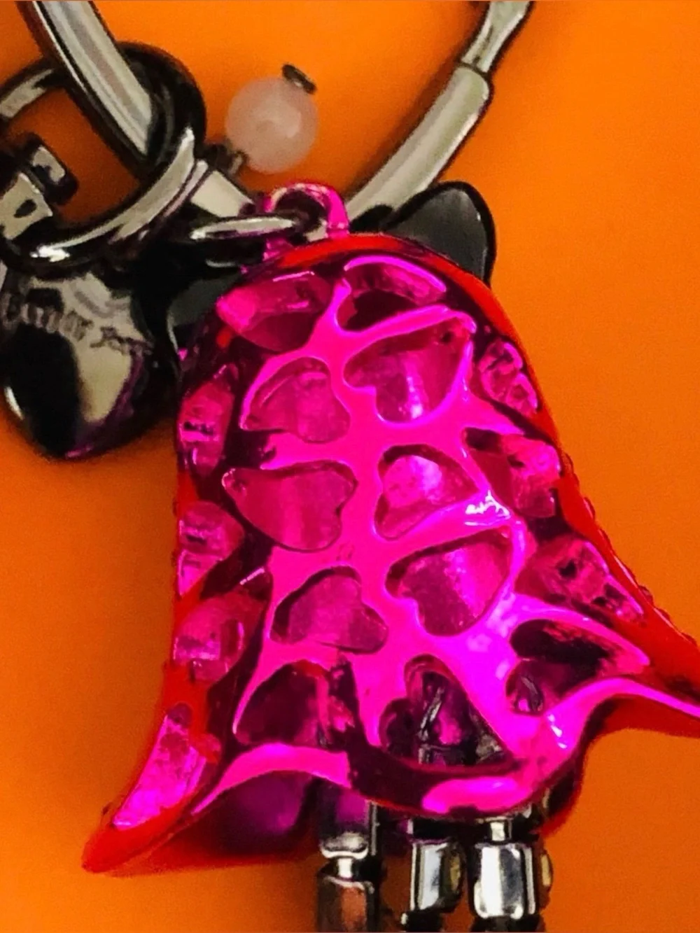 BETSEY JOHNSON Halloween Ghost Kitty Cat Metallic Pink Bag Charm & Keychain NWT